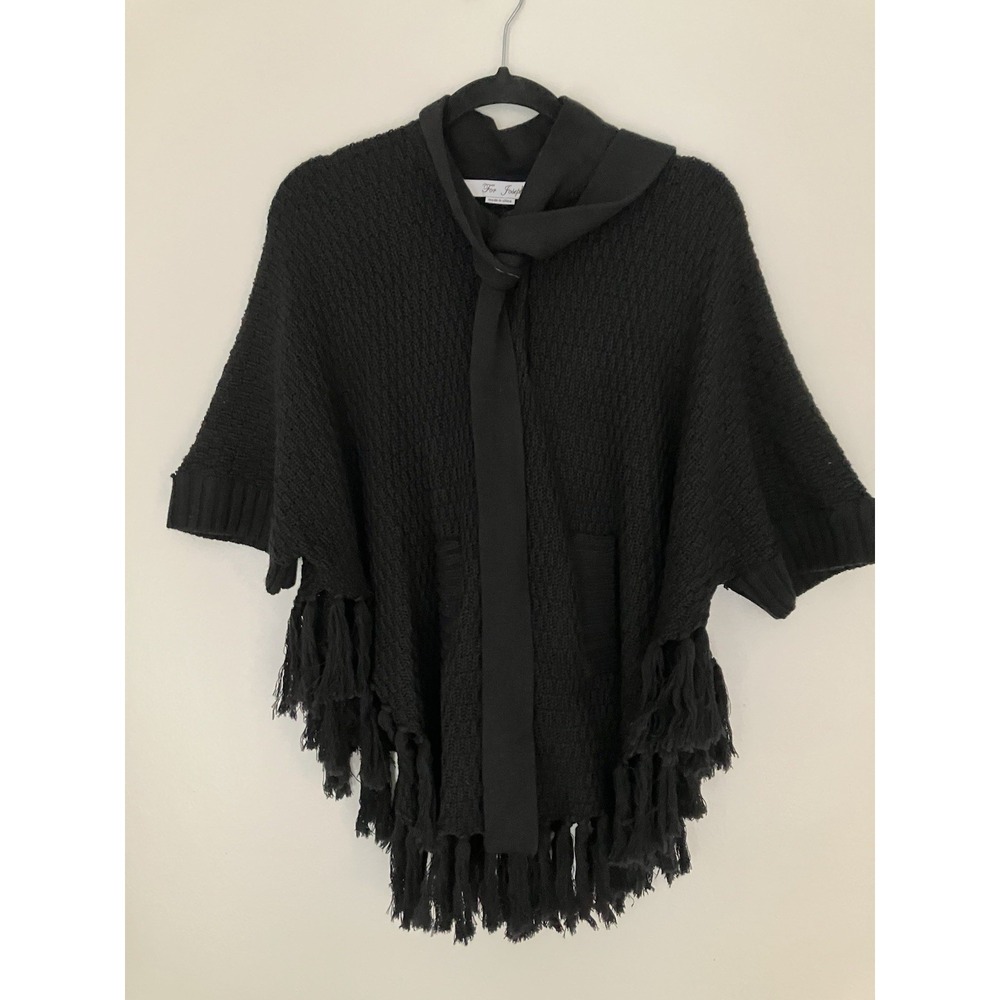 For Joseph Neck Tie Tassel Sweater Poncho Size OSFM In Black